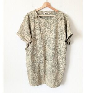 WoolOvers Green Floral Organic Cotton Shift Dress Womens L Sustainable Natural